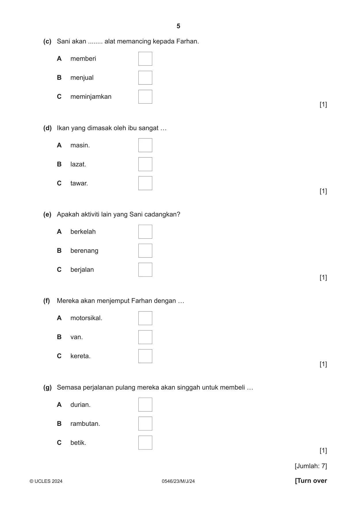 Cambridge IGCSE Malay - Foreign Language 0546 2024 May/June Paper 2 · Variant 3 question paper, page 5 of 12