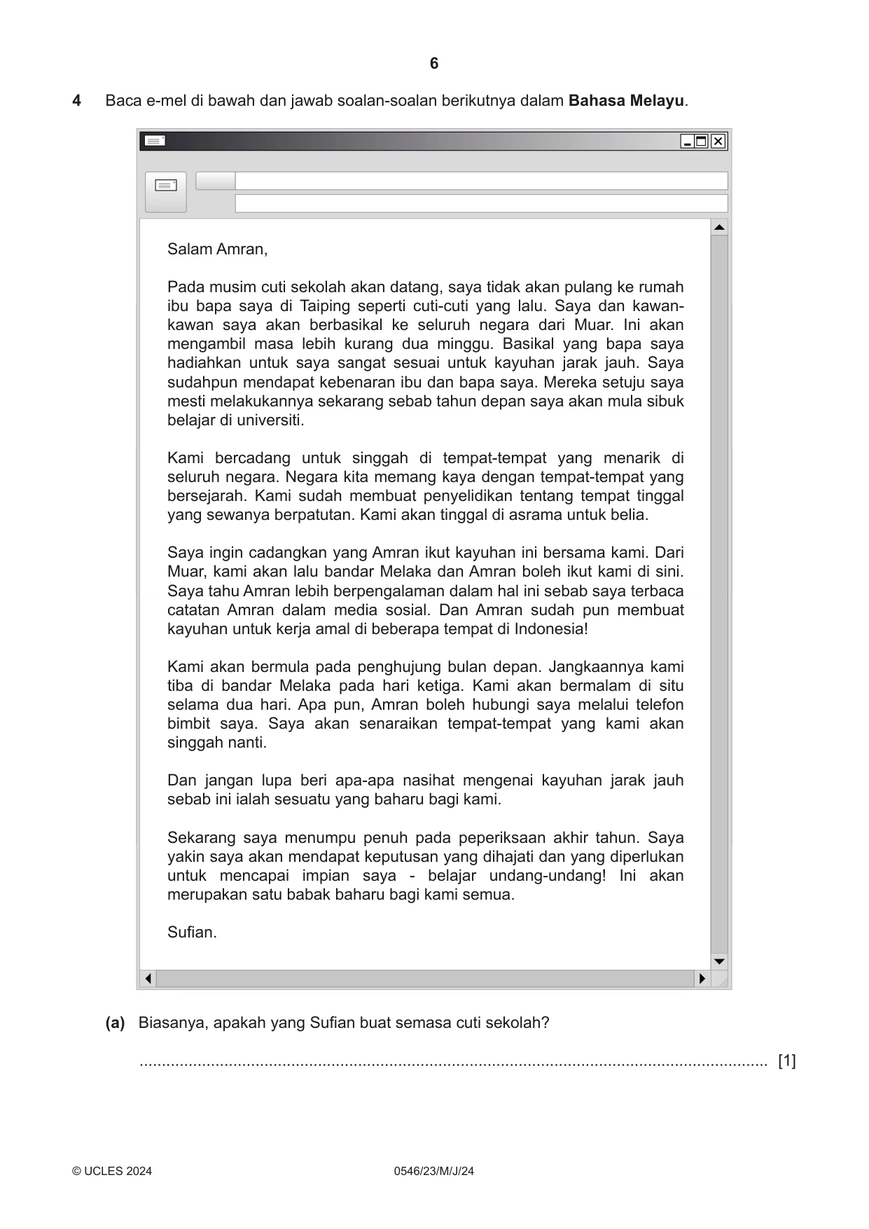 Cambridge IGCSE Malay - Foreign Language 0546 2024 May/June Paper 2 · Variant 3 question paper, page 6 of 12