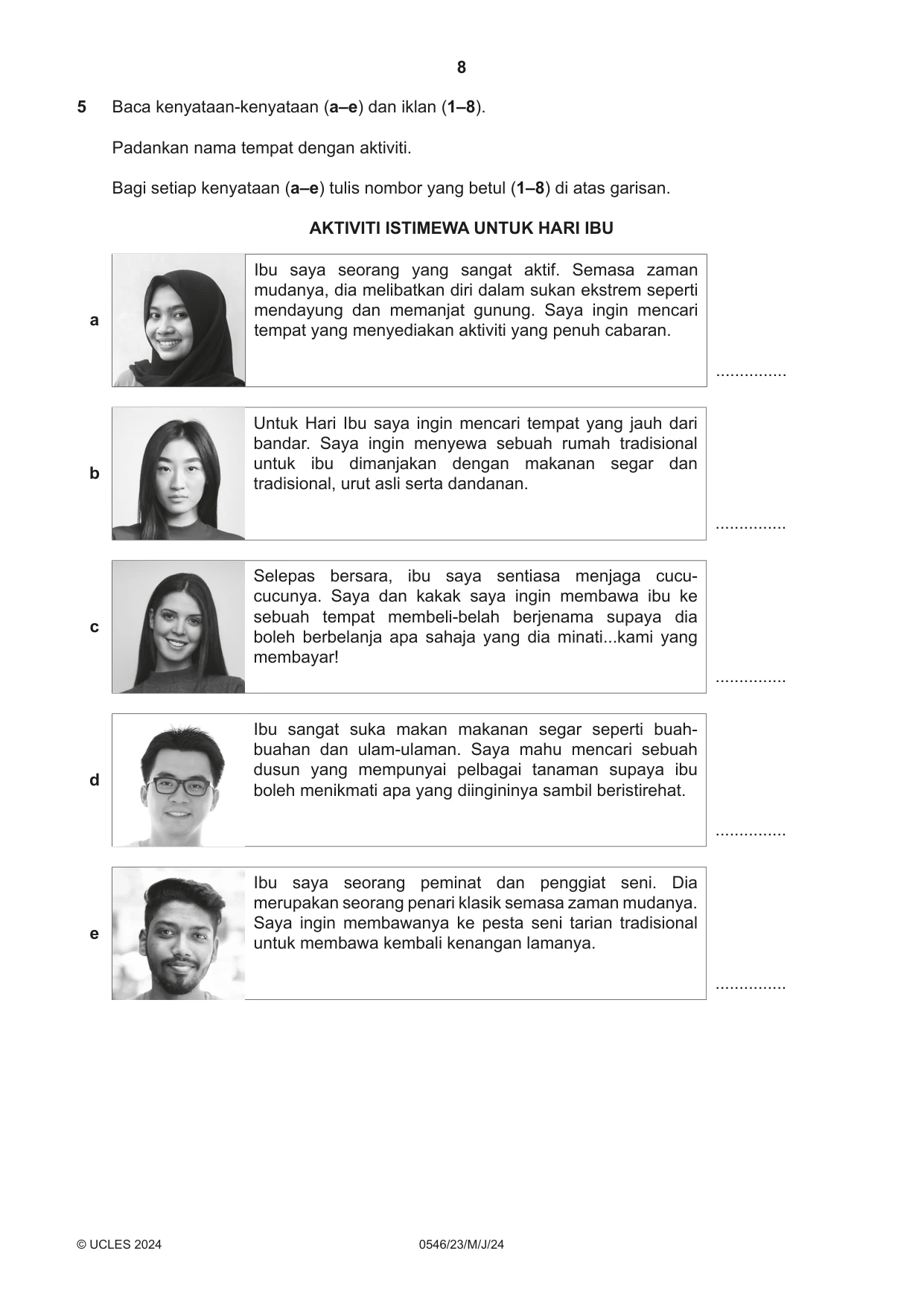 Cambridge IGCSE Malay - Foreign Language 0546 2024 May/June Paper 2 · Variant 3 question paper, page 8 of 12