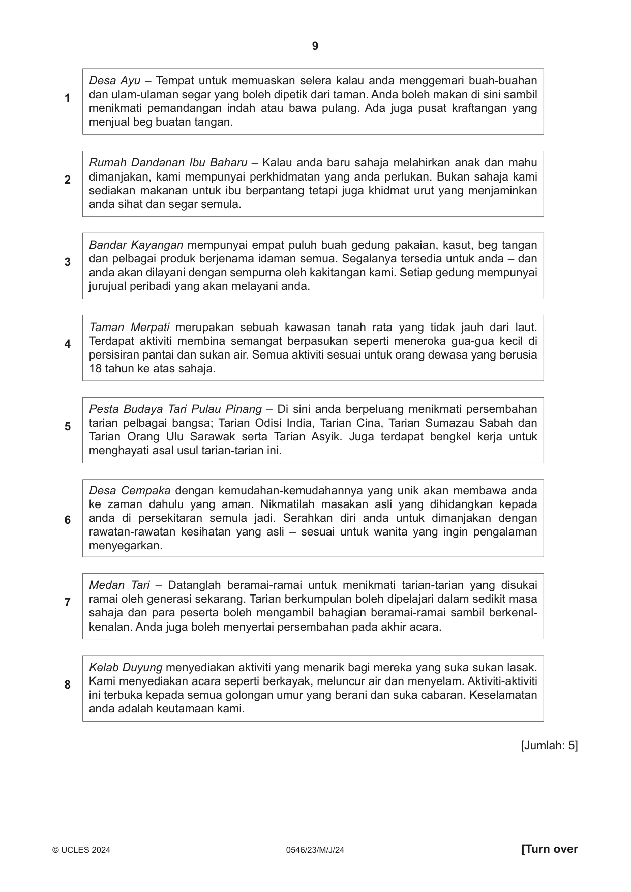 Cambridge IGCSE Malay - Foreign Language 0546 2024 May/June Paper 2 · Variant 3 question paper, page 9 of 12
