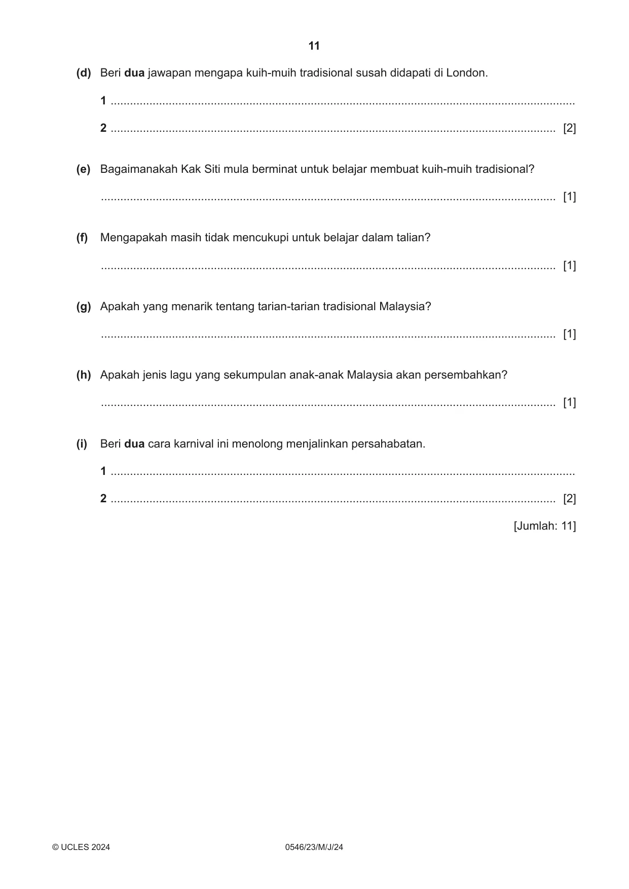 Cambridge IGCSE Malay - Foreign Language 0546 2024 May/June Paper 2 · Variant 3 question paper, page 11 of 12