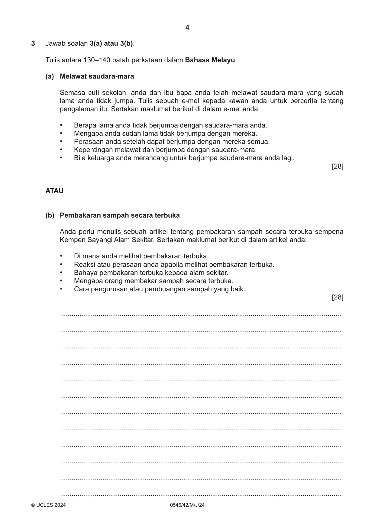 Cambridge IGCSE Malay - Foreign Language 0546 2024 May/June Paper 4 · Variant 2 question paper, page 4 of 8