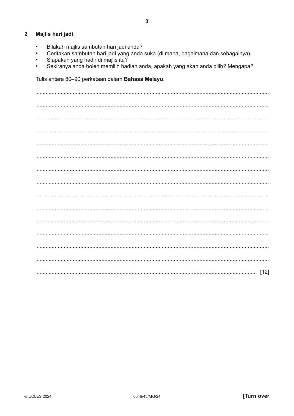 Cambridge IGCSE Malay - Foreign Language 0546 2024 May/June Paper 4 · Variant 3 question paper, page 3 of 8