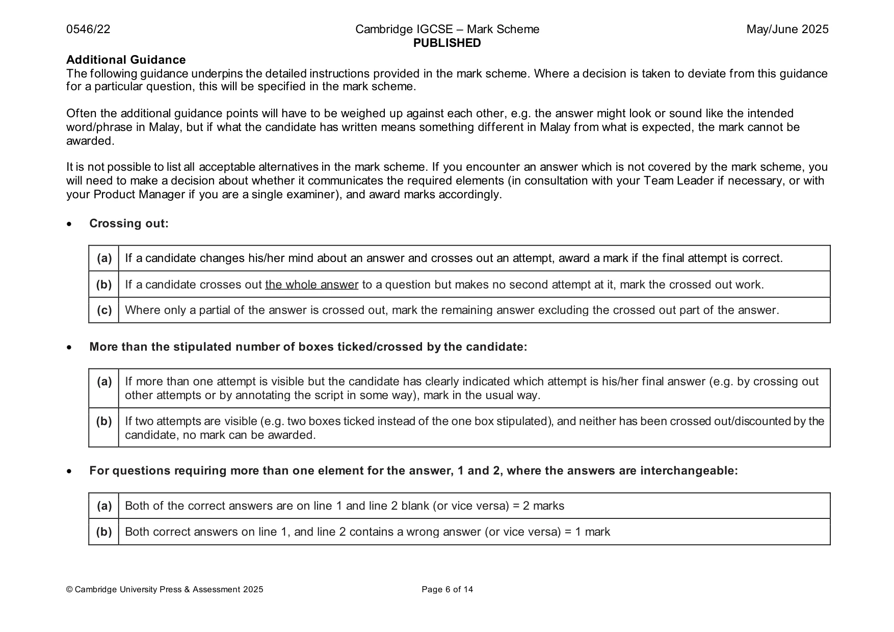 Mark scheme, page 6 of 14