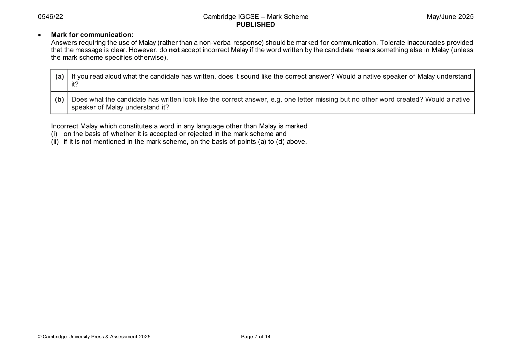 Mark scheme, page 7 of 14