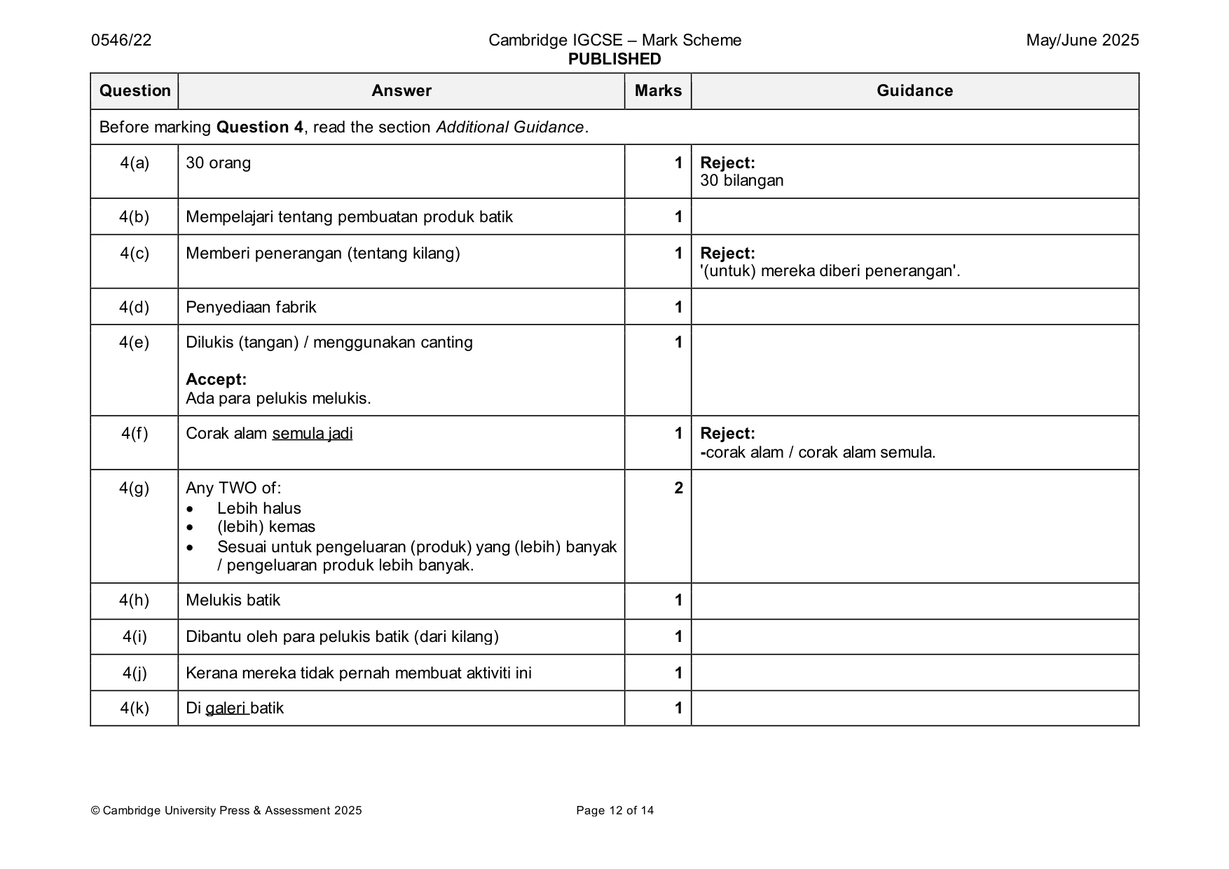 Mark scheme, page 12 of 14
