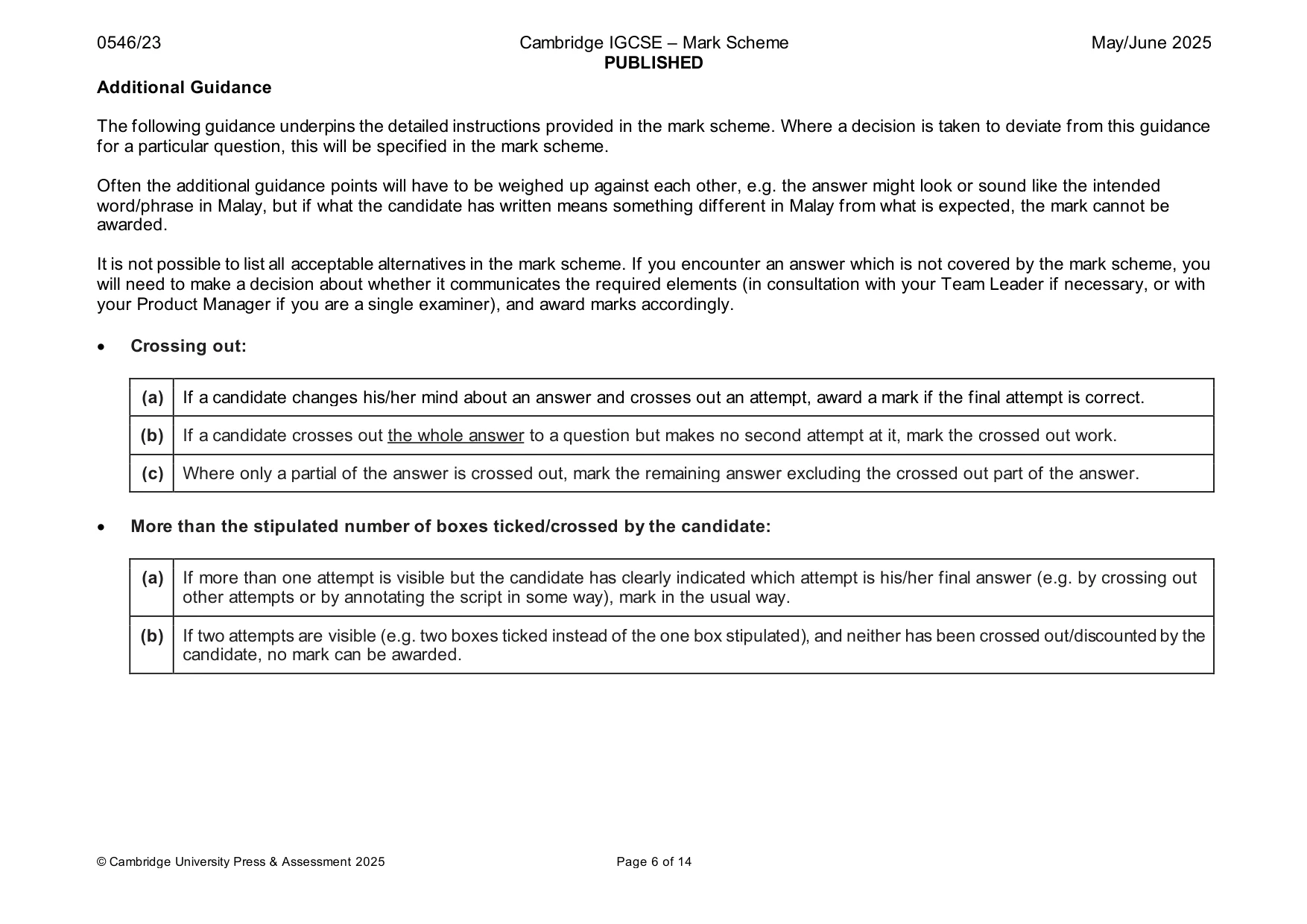 Mark scheme, page 6 of 14