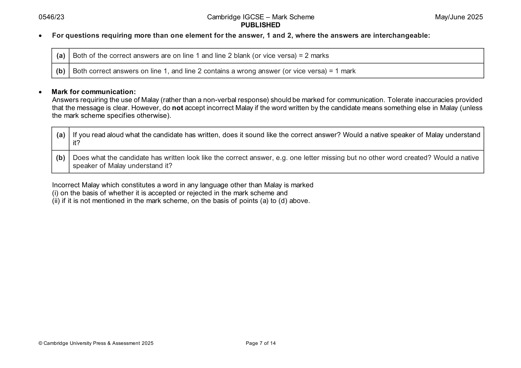 Mark scheme, page 7 of 14