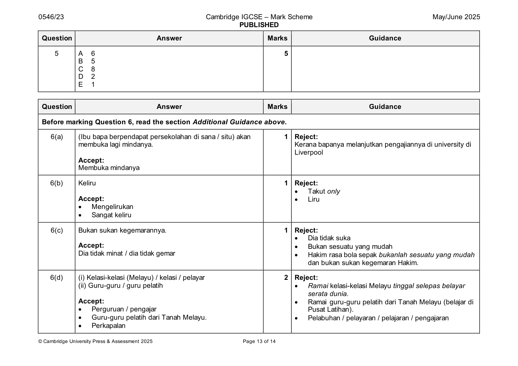 Mark scheme, page 13 of 14