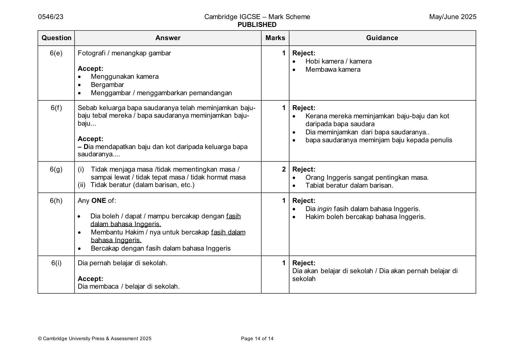 Mark scheme, page 14 of 14