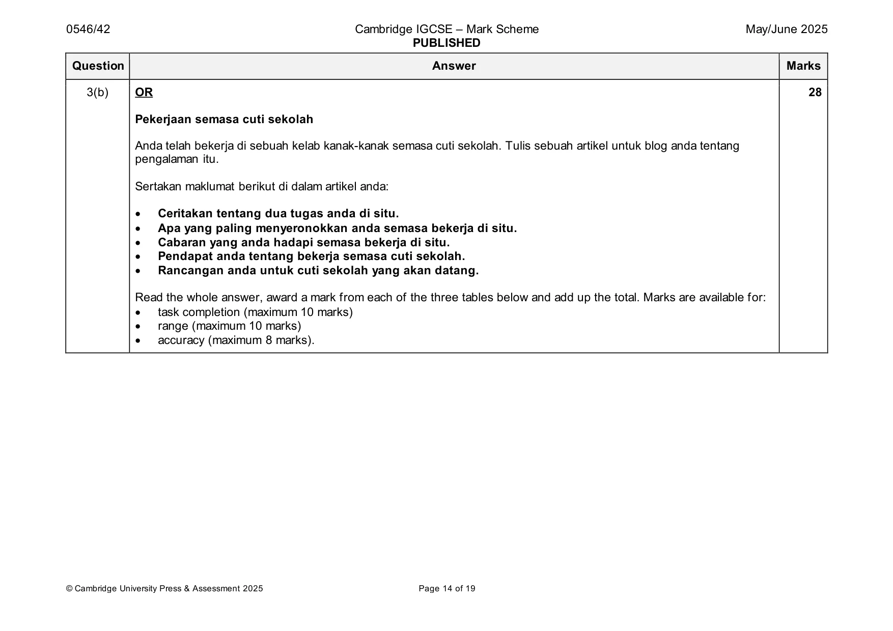 Mark scheme, page 14 of 19