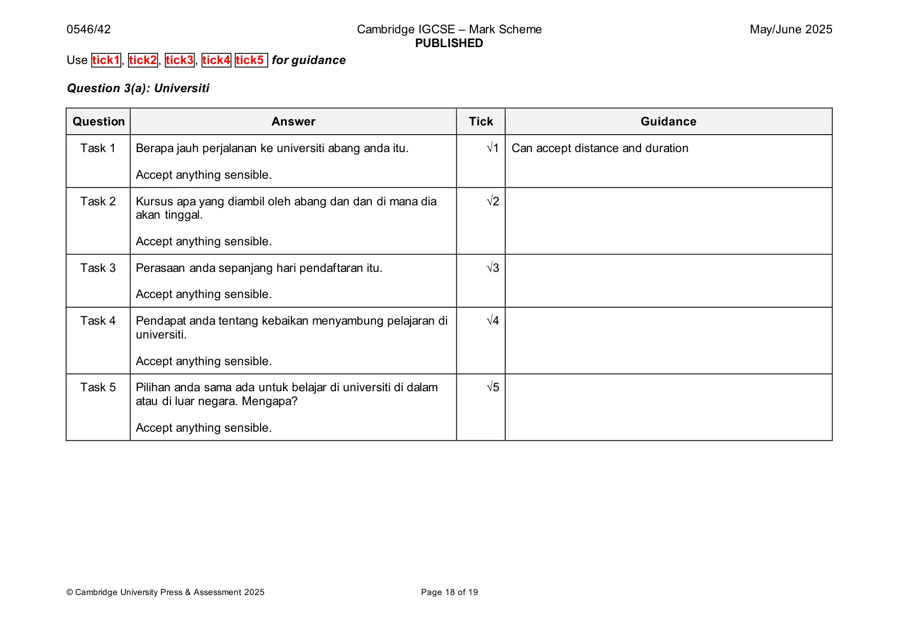 Mark scheme, page 18 of 19