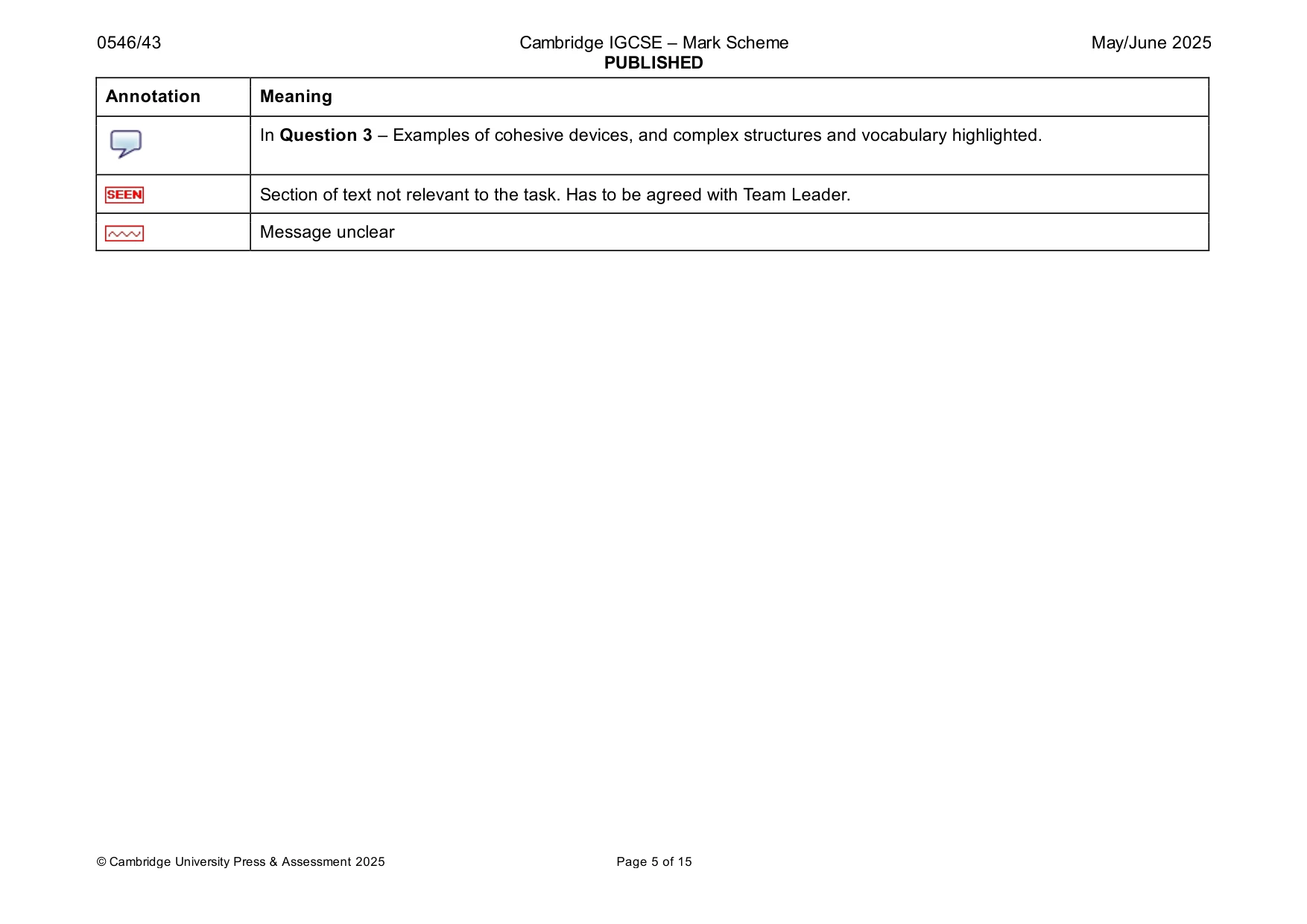 Mark scheme, page 5 of 15