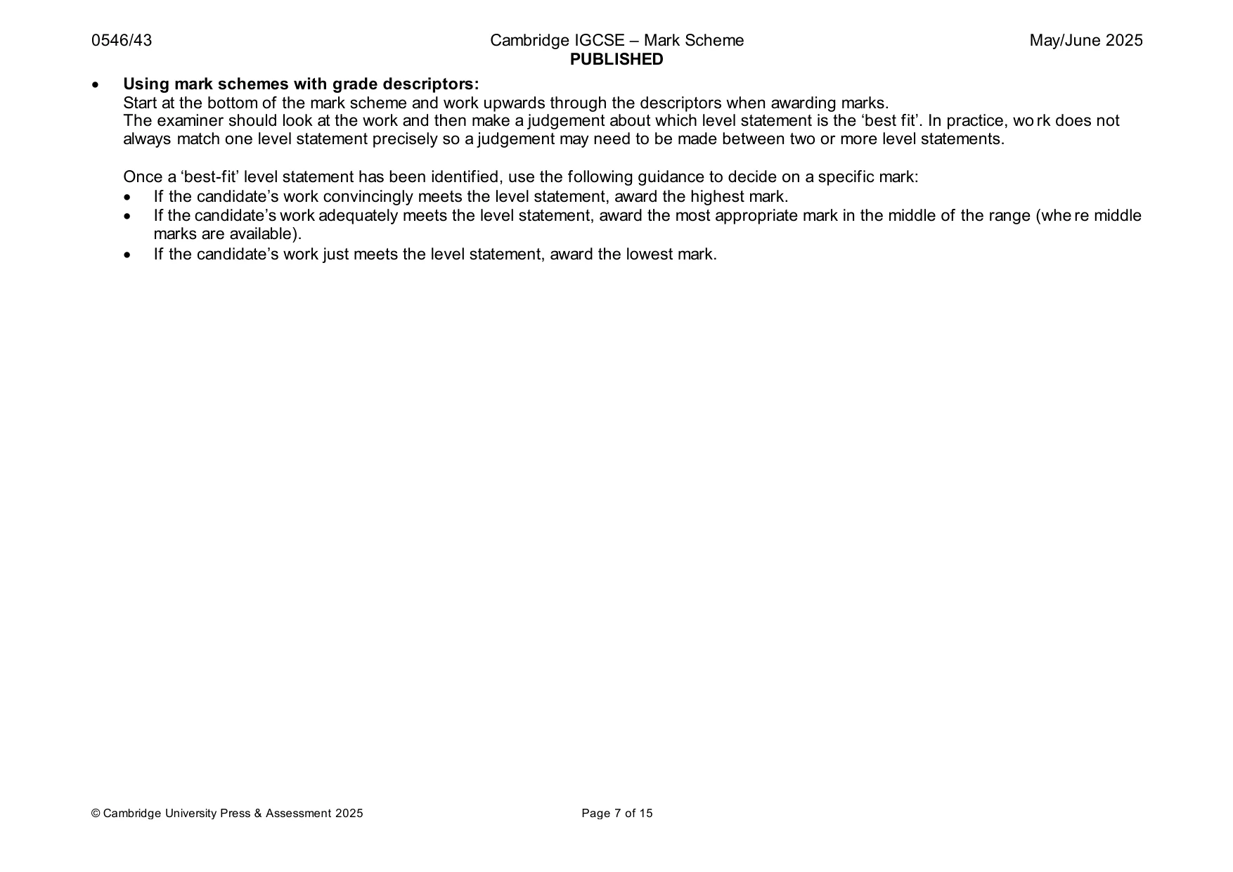 Mark scheme, page 7 of 15