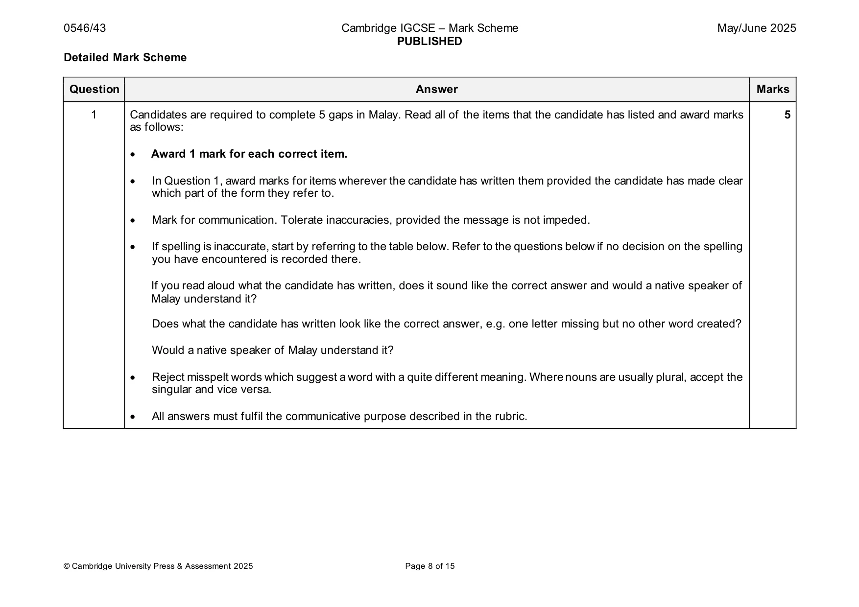 Mark scheme, page 8 of 15