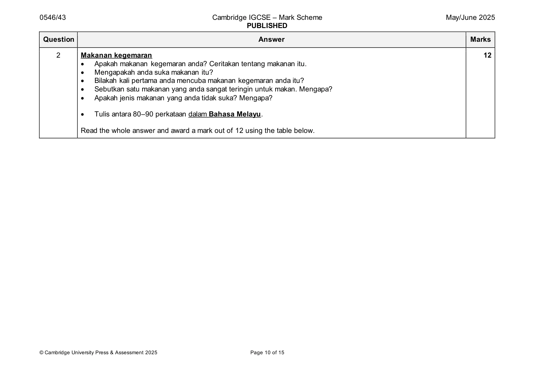 Mark scheme, page 10 of 15