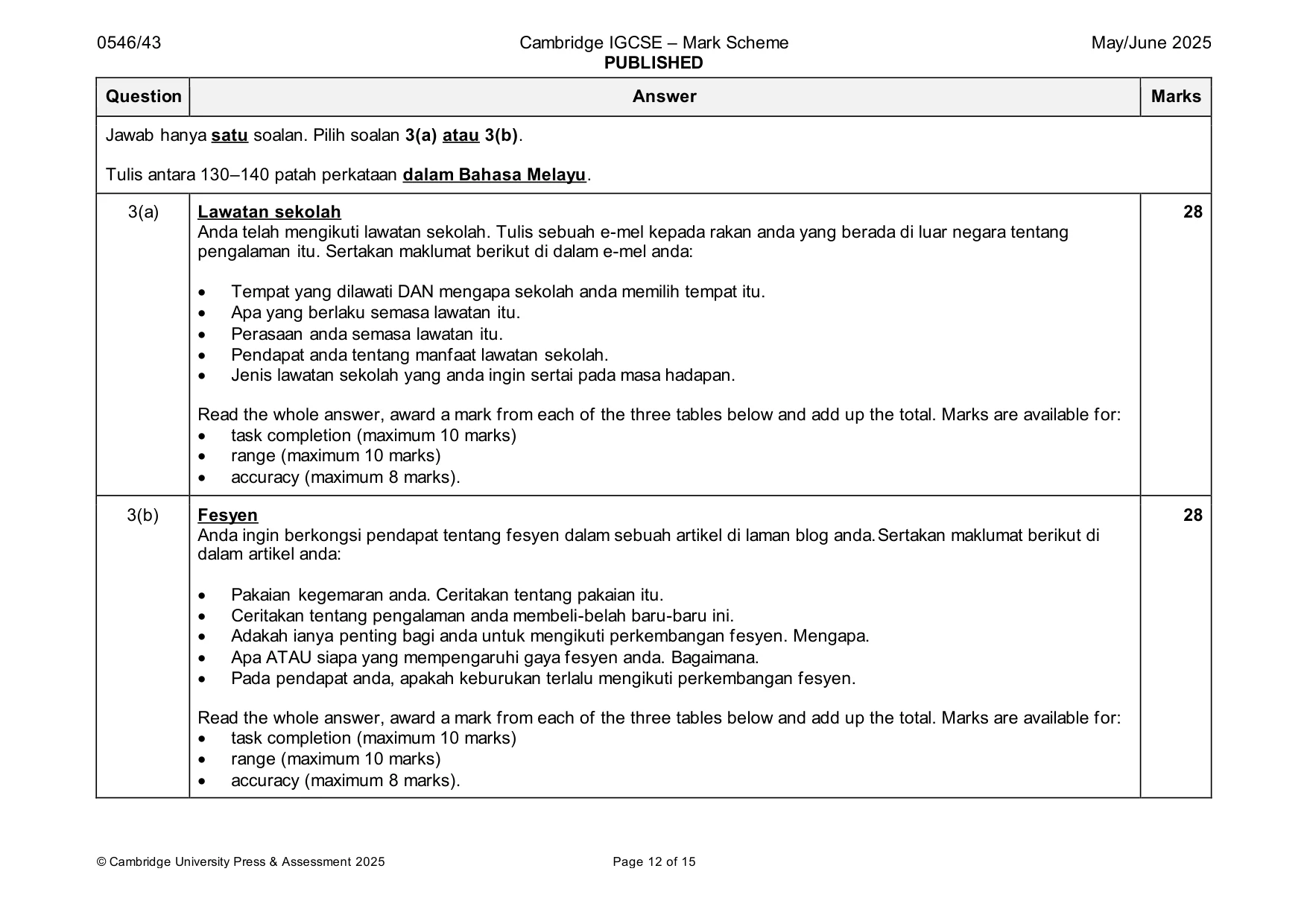 Mark scheme, page 12 of 15