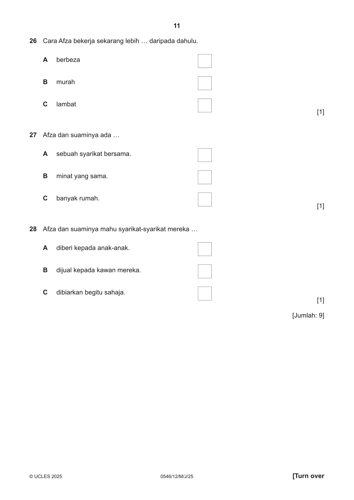 Cambridge IGCSE Malay - Foreign Language 0546 2025 May/June Paper 1 · Variant 2 question paper, page 11 of 16