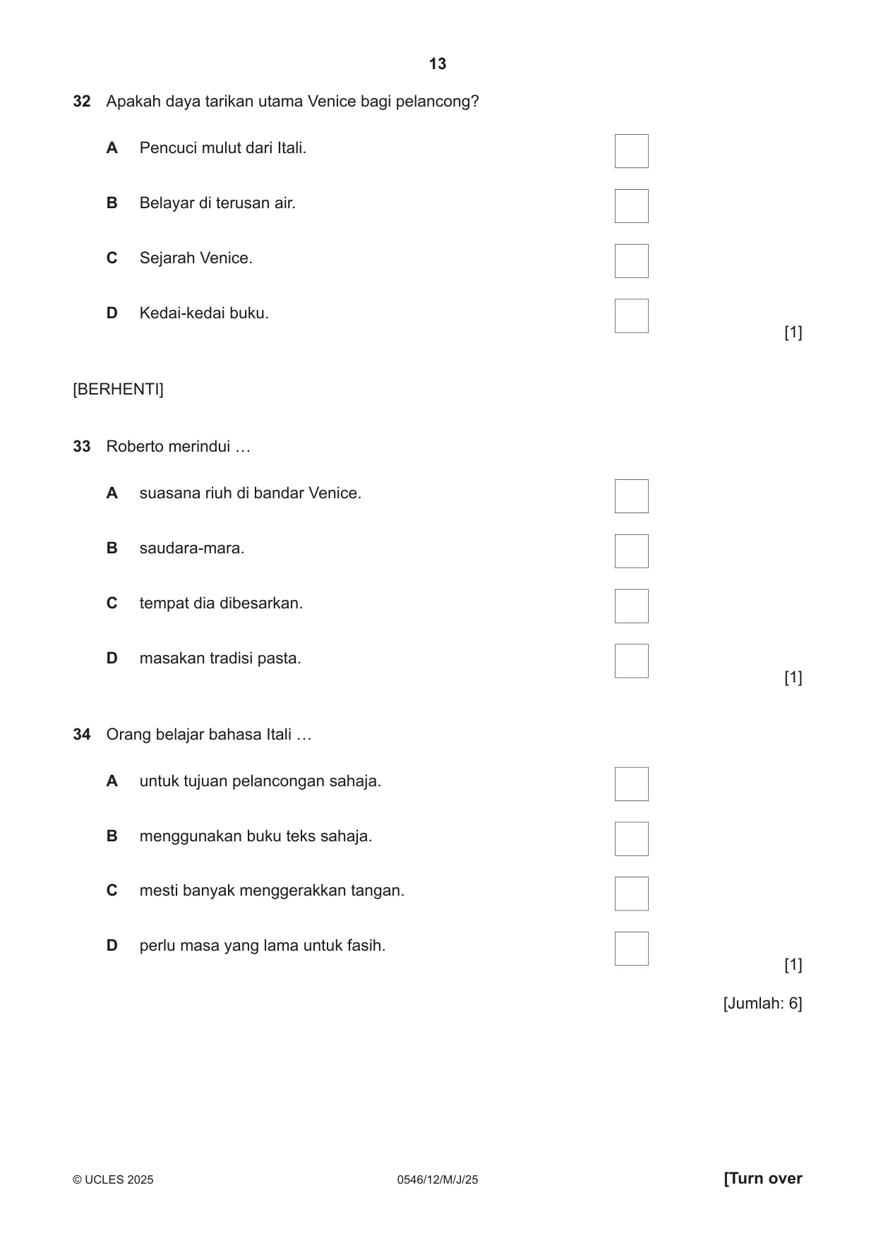 Cambridge IGCSE Malay - Foreign Language 0546 2025 May/June Paper 1 · Variant 2 question paper, page 13 of 16