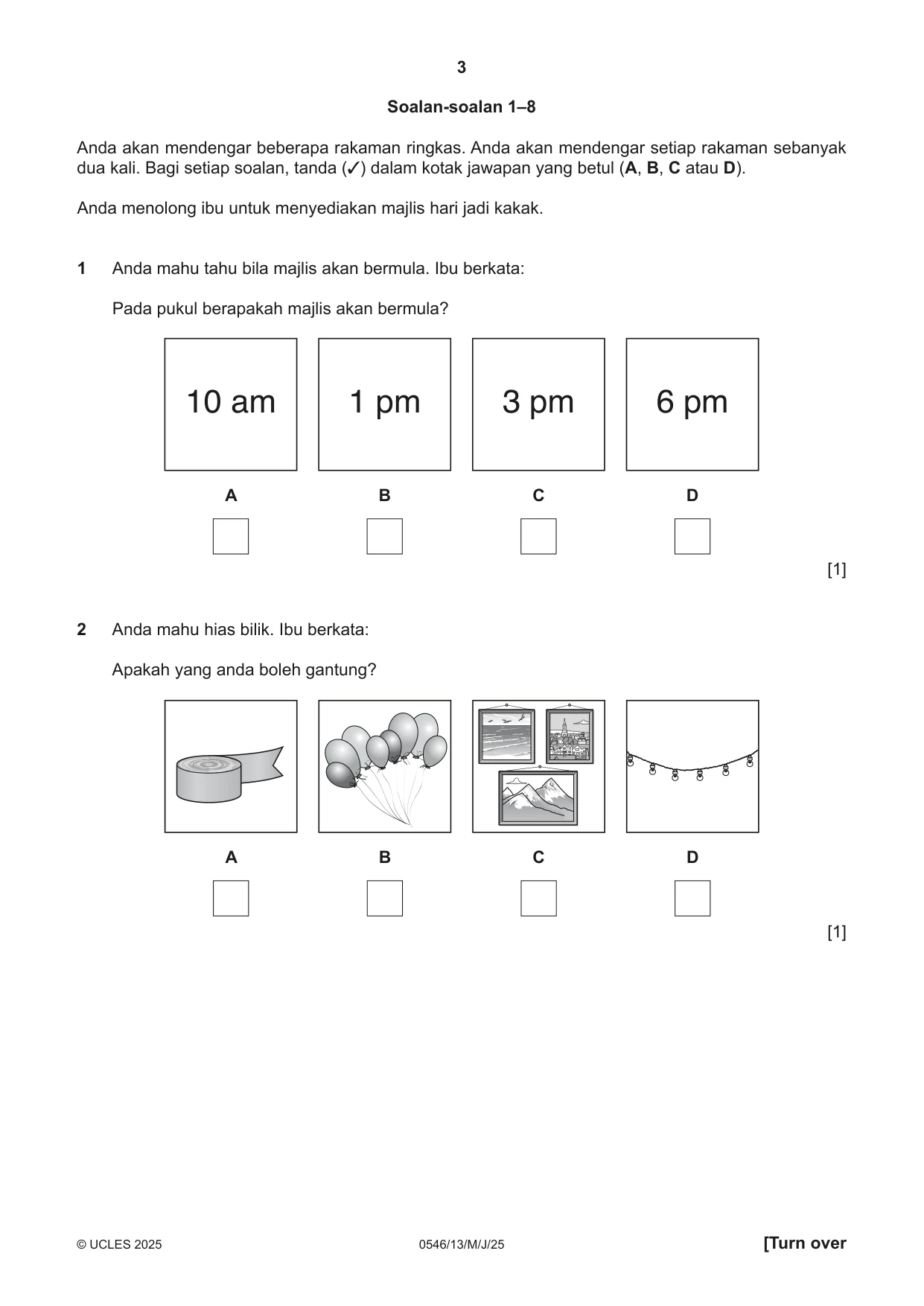 Cambridge IGCSE Malay - Foreign Language 0546 2025 May/June Paper 1 · Variant 3 question paper, page 3 of 16