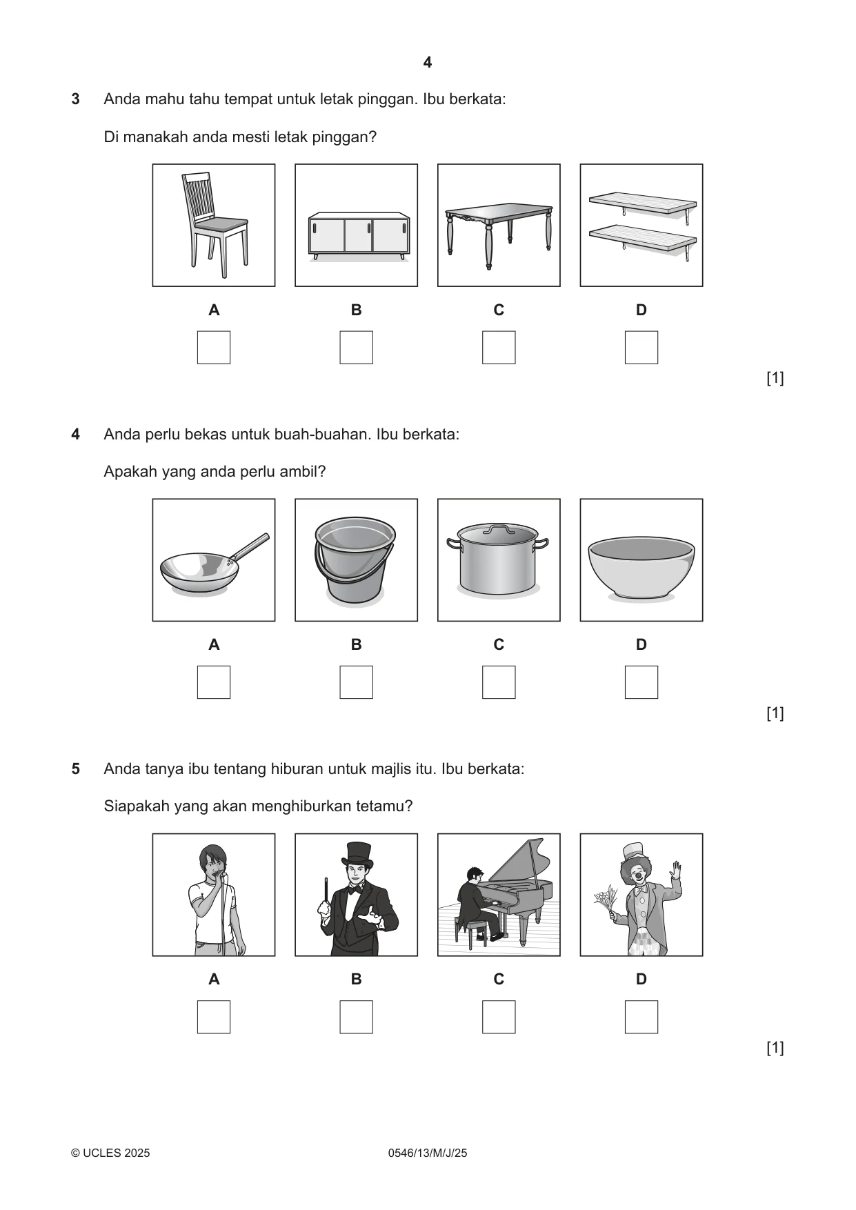 Cambridge IGCSE Malay - Foreign Language 0546 2025 May/June Paper 1 · Variant 3 question paper, page 4 of 16