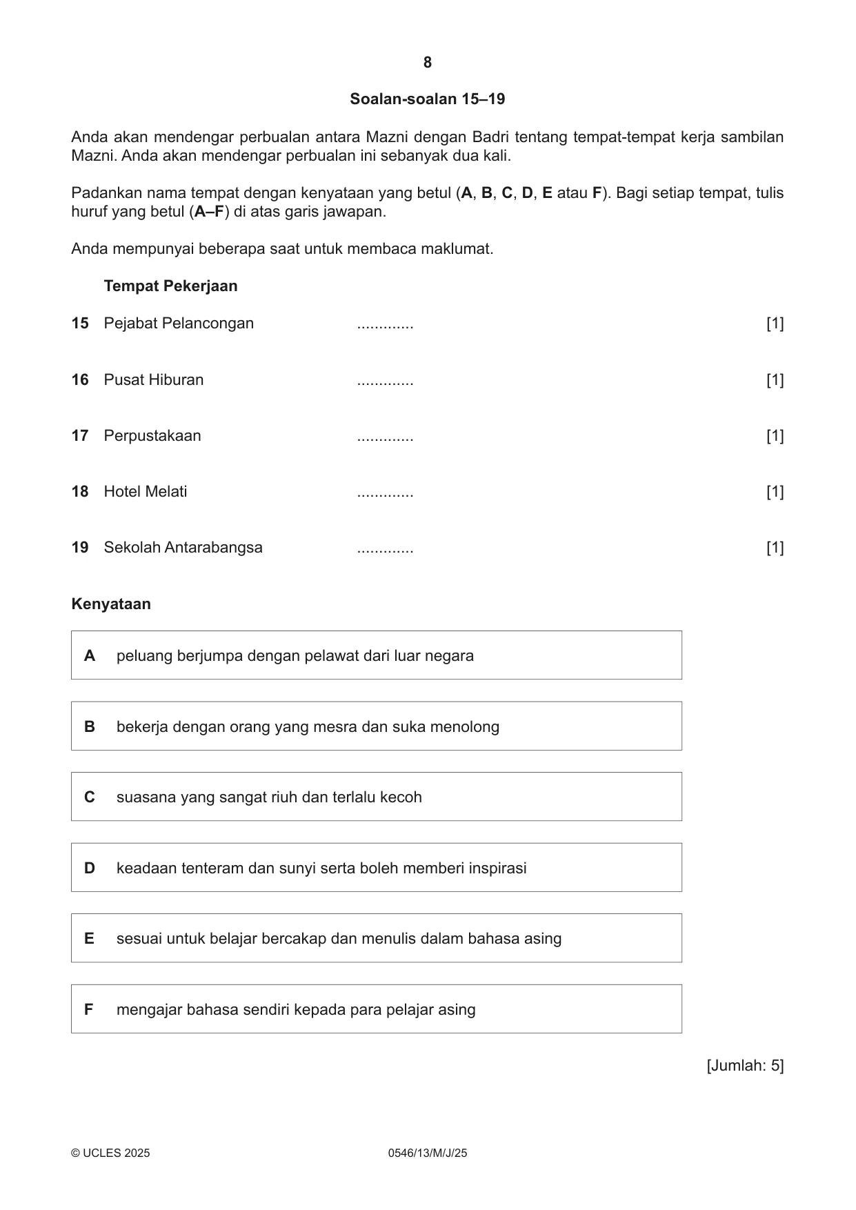 Cambridge IGCSE Malay - Foreign Language 0546 2025 May/June Paper 1 · Variant 3 question paper, page 8 of 16