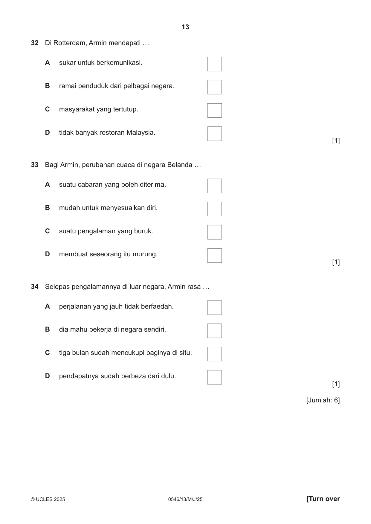 Cambridge IGCSE Malay - Foreign Language 0546 2025 May/June Paper 1 · Variant 3 question paper, page 13 of 16