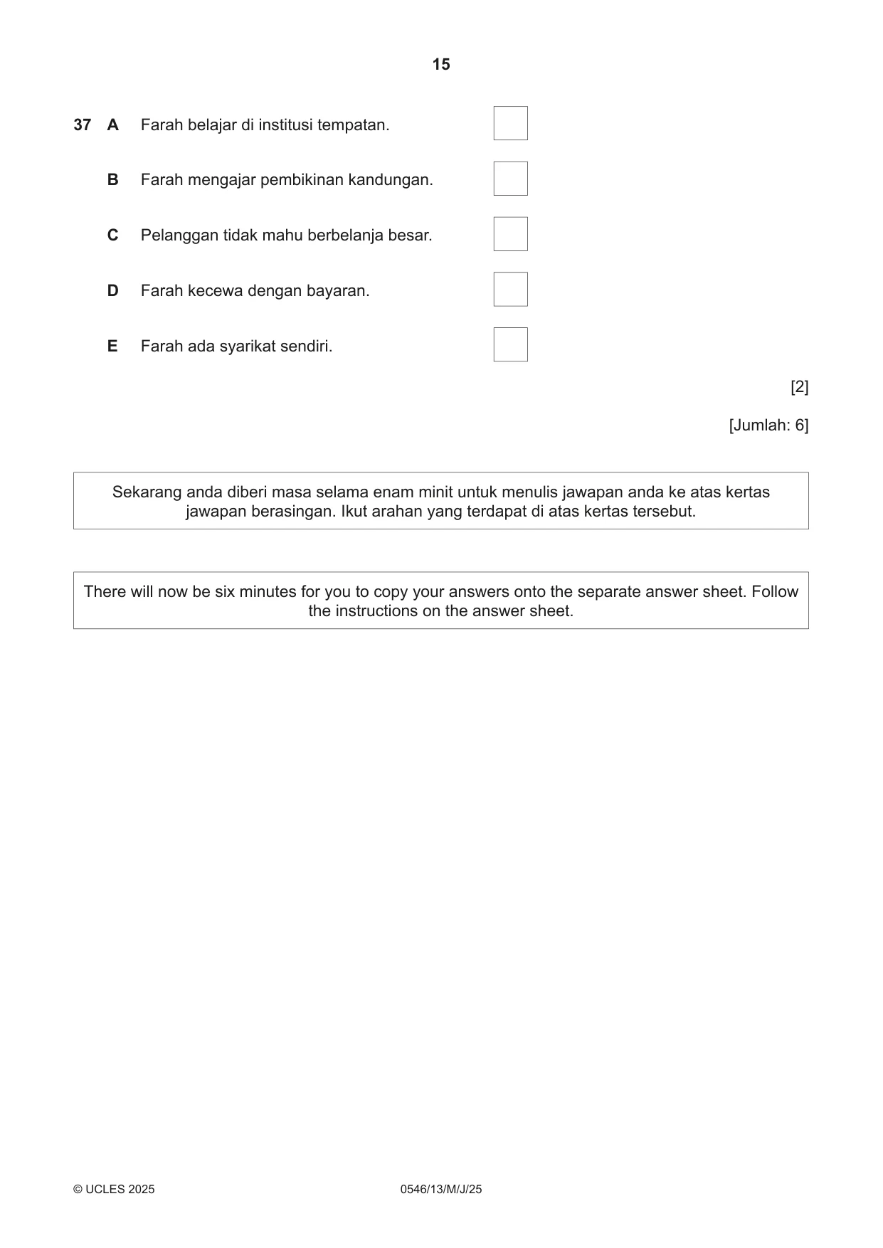 Cambridge IGCSE Malay - Foreign Language 0546 2025 May/June Paper 1 · Variant 3 question paper, page 15 of 16