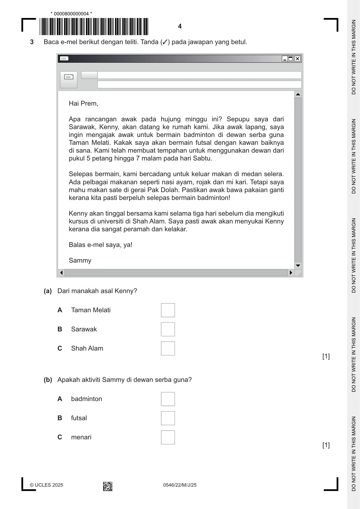 Cambridge IGCSE Malay - Foreign Language 0546 2025 May/June Paper 2 · Variant 2 question paper, page 4 of 12