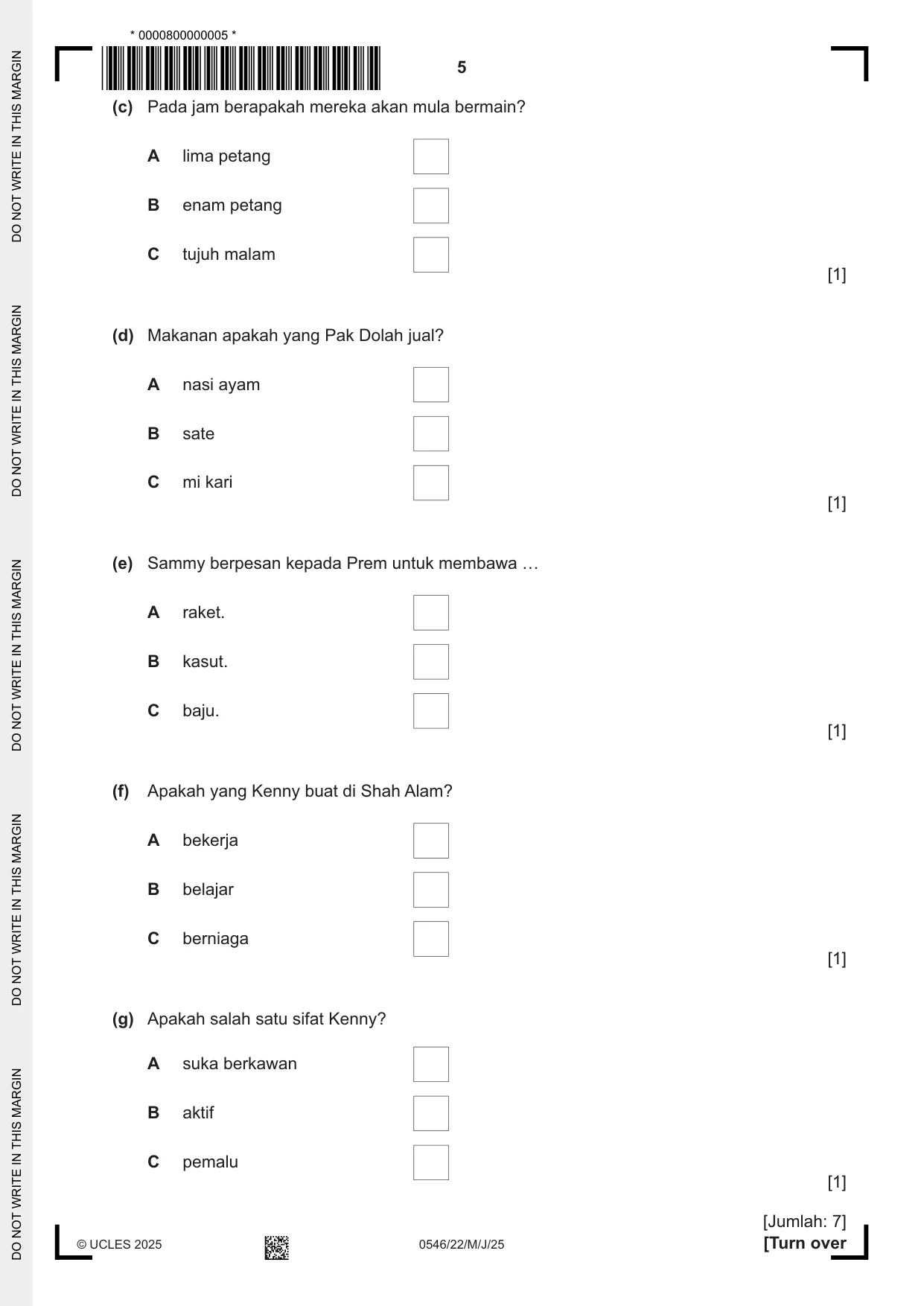 Cambridge IGCSE Malay - Foreign Language 0546 2025 May/June Paper 2 · Variant 2 question paper, page 5 of 12