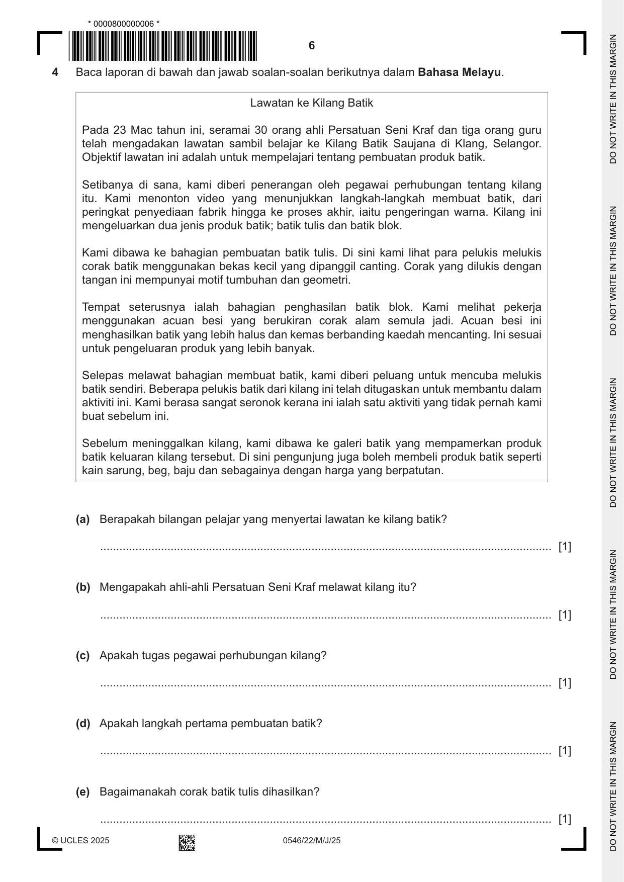 Cambridge IGCSE Malay - Foreign Language 0546 2025 May/June Paper 2 · Variant 2 question paper, page 6 of 12