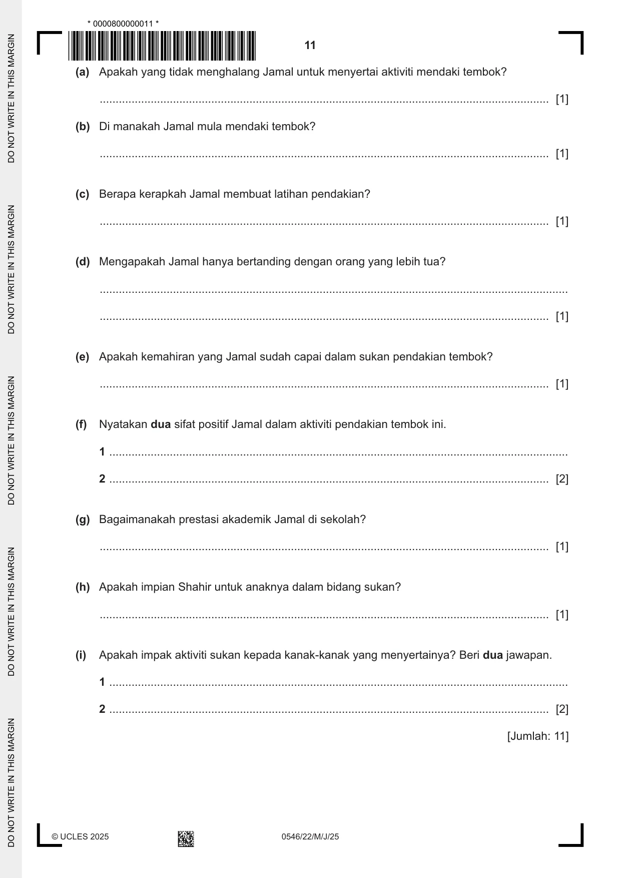 Cambridge IGCSE Malay - Foreign Language 0546 2025 May/June Paper 2 · Variant 2 question paper, page 11 of 12