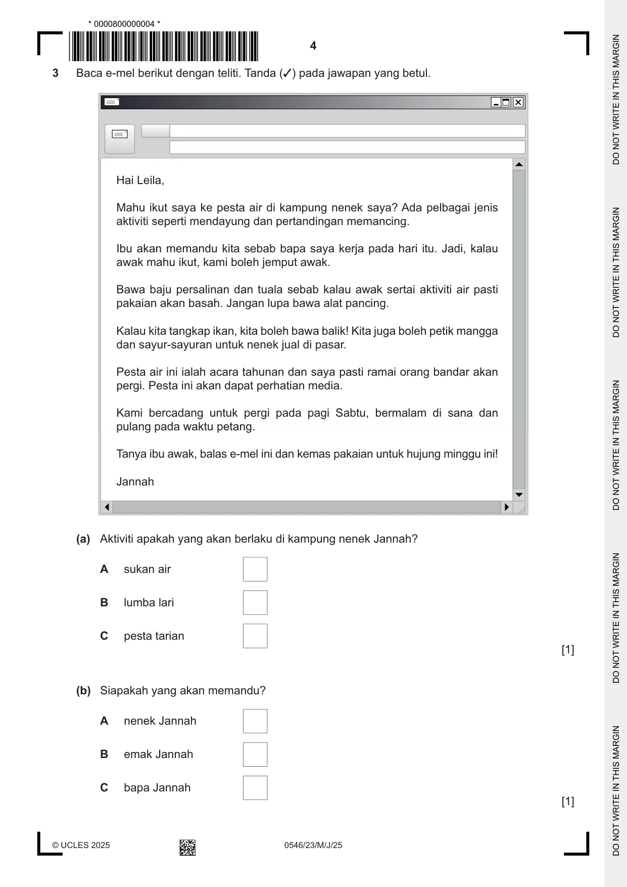 Cambridge IGCSE Malay - Foreign Language 0546 2025 May/June Paper 2 · Variant 3 question paper, page 4 of 12