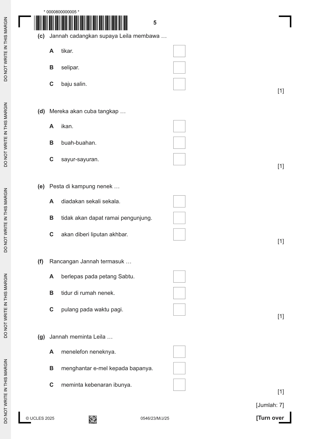 Cambridge IGCSE Malay - Foreign Language 0546 2025 May/June Paper 2 · Variant 3 question paper, page 5 of 12