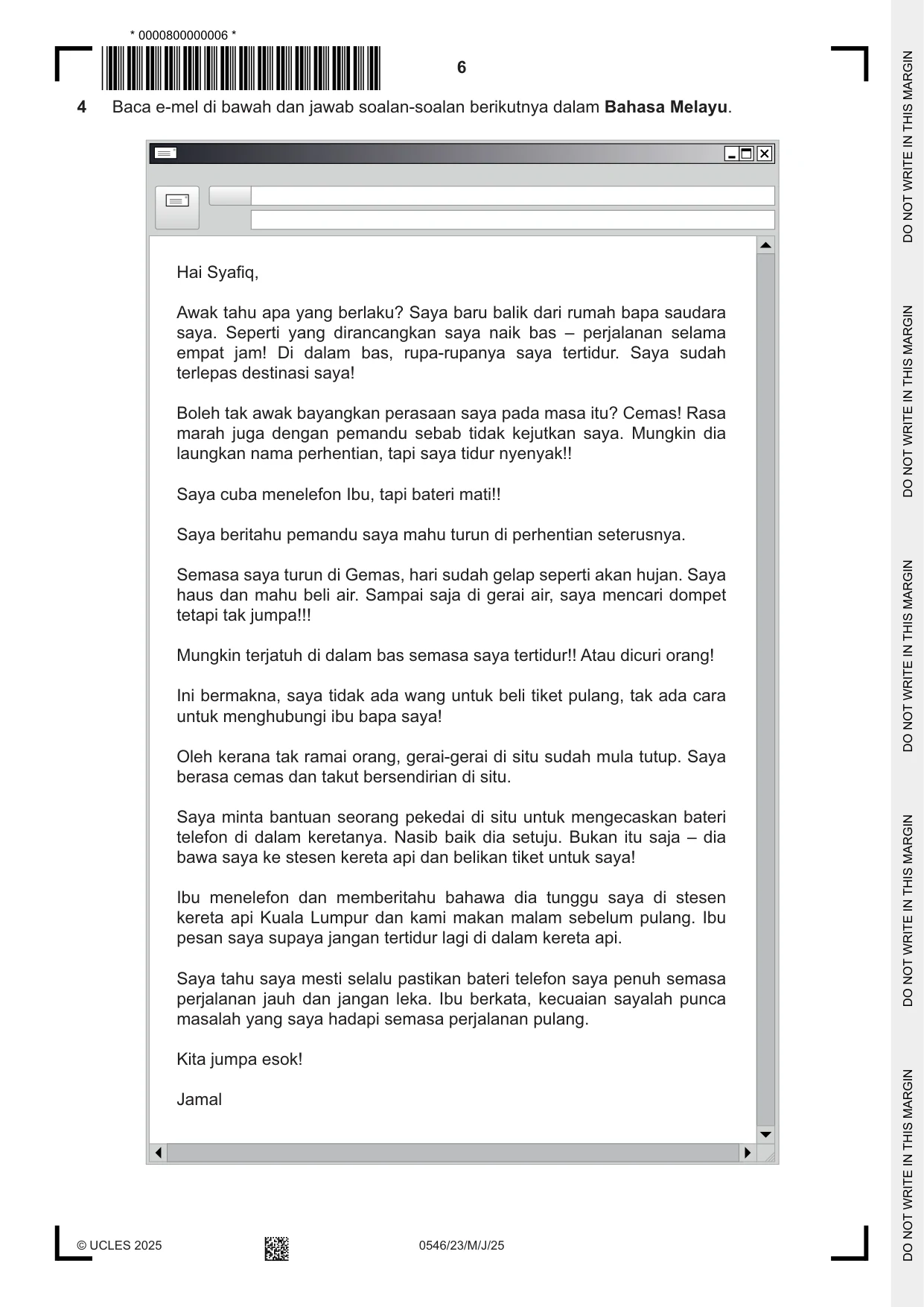 Cambridge IGCSE Malay - Foreign Language 0546 2025 May/June Paper 2 · Variant 3 question paper, page 6 of 12