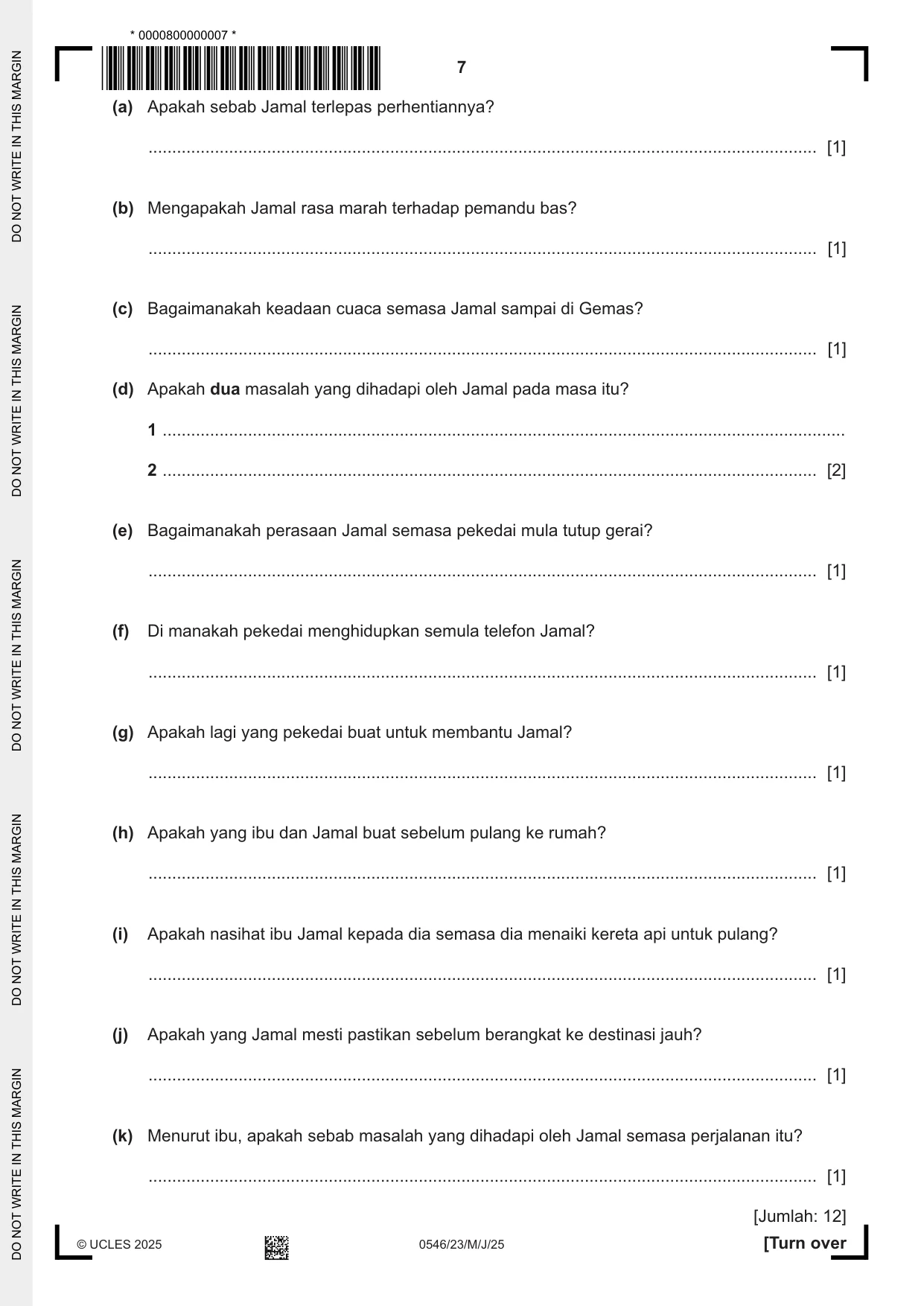 Cambridge IGCSE Malay - Foreign Language 0546 2025 May/June Paper 2 · Variant 3 question paper, page 7 of 12