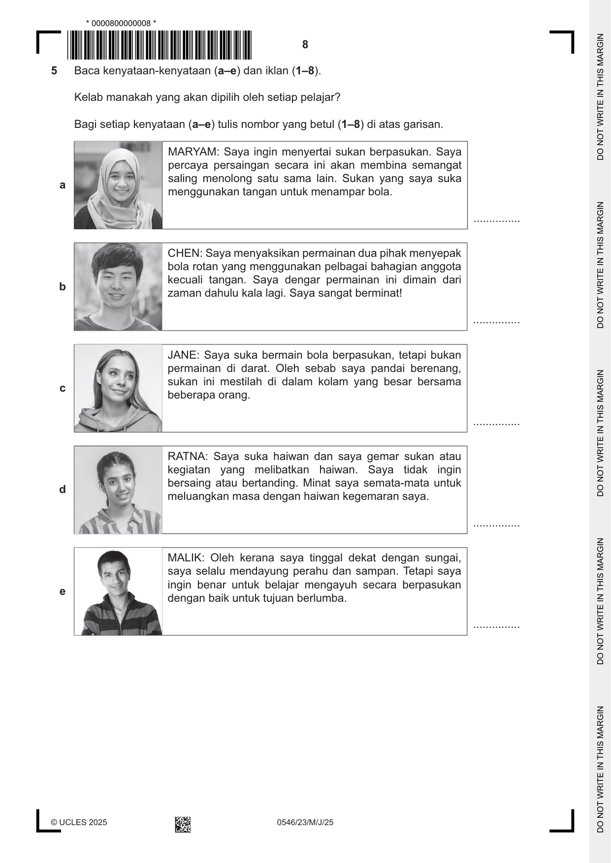 Cambridge IGCSE Malay - Foreign Language 0546 2025 May/June Paper 2 · Variant 3 question paper, page 8 of 12