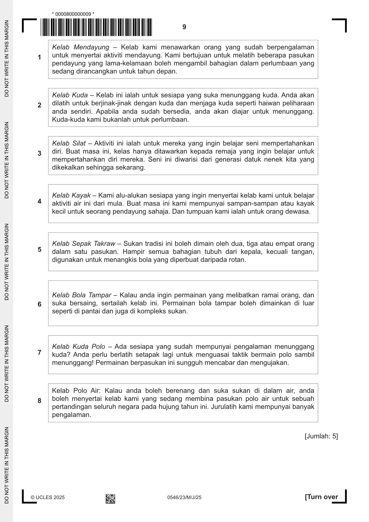 Cambridge IGCSE Malay - Foreign Language 0546 2025 May/June Paper 2 · Variant 3 question paper, page 9 of 12