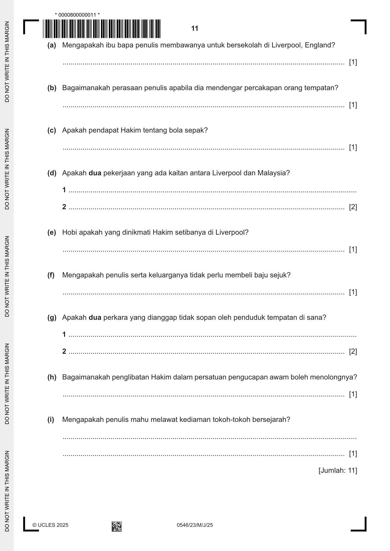 Cambridge IGCSE Malay - Foreign Language 0546 2025 May/June Paper 2 · Variant 3 question paper, page 11 of 12
