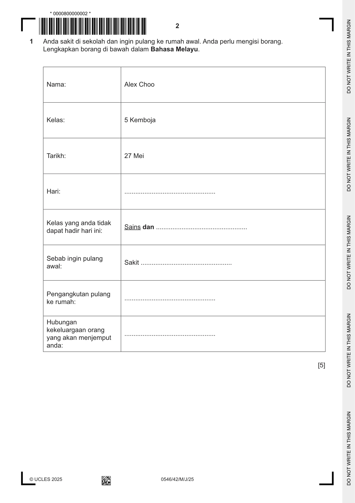 Cambridge IGCSE Malay - Foreign Language 0546 2025 May/June Paper 4 · Variant 2 question paper, page 2 of 8