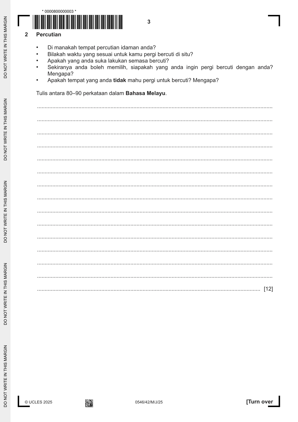 Cambridge IGCSE Malay - Foreign Language 0546 2025 May/June Paper 4 · Variant 2 question paper, page 3 of 8