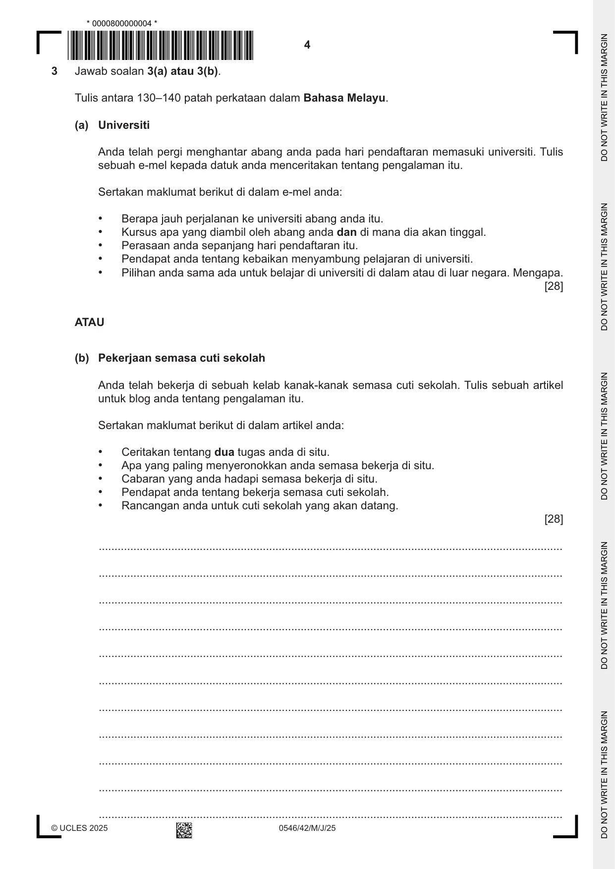 Cambridge IGCSE Malay - Foreign Language 0546 2025 May/June Paper 4 · Variant 2 question paper, page 4 of 8