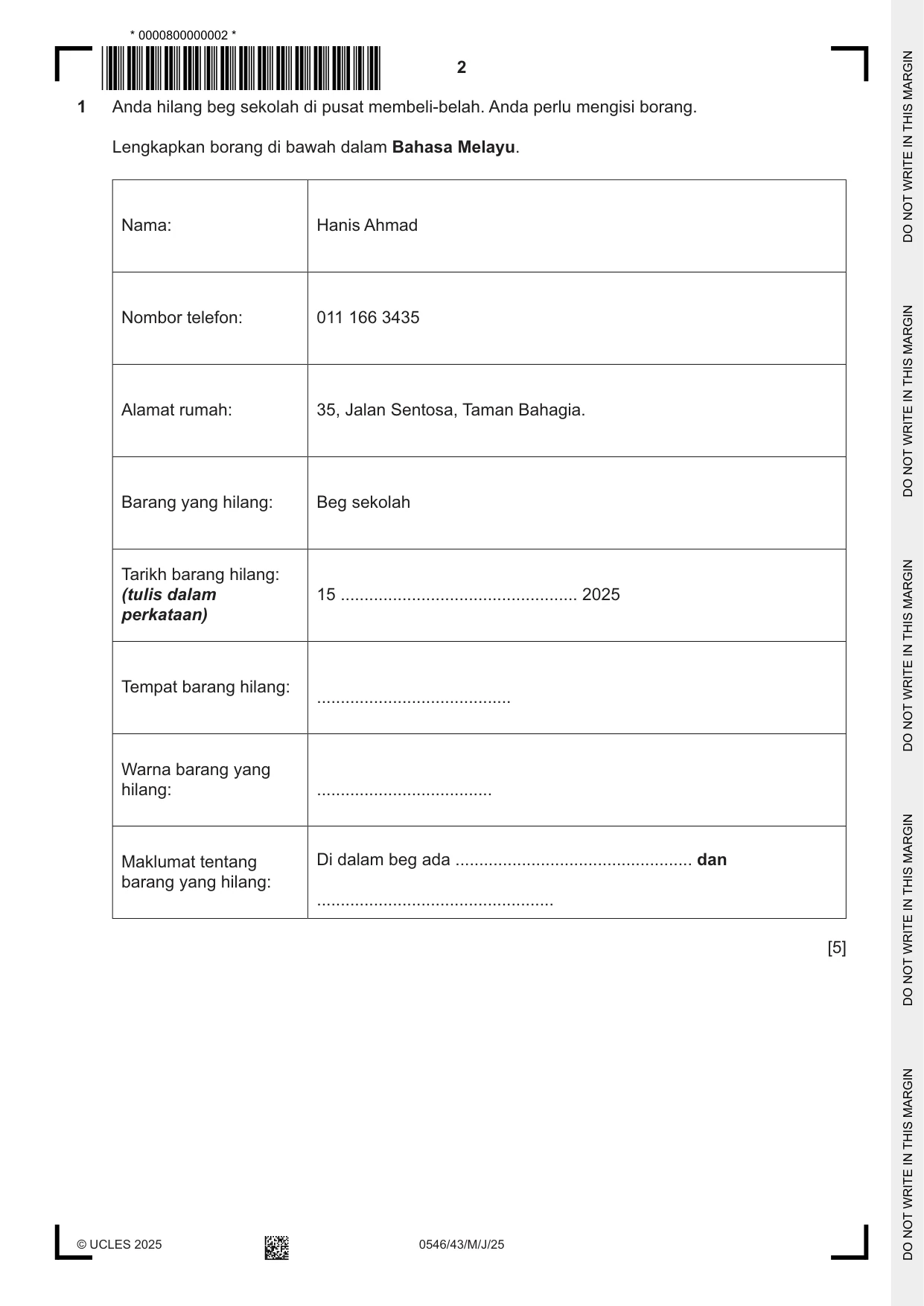 Cambridge IGCSE Malay - Foreign Language 0546 2025 May/June Paper 4 · Variant 3 question paper, page 2 of 8