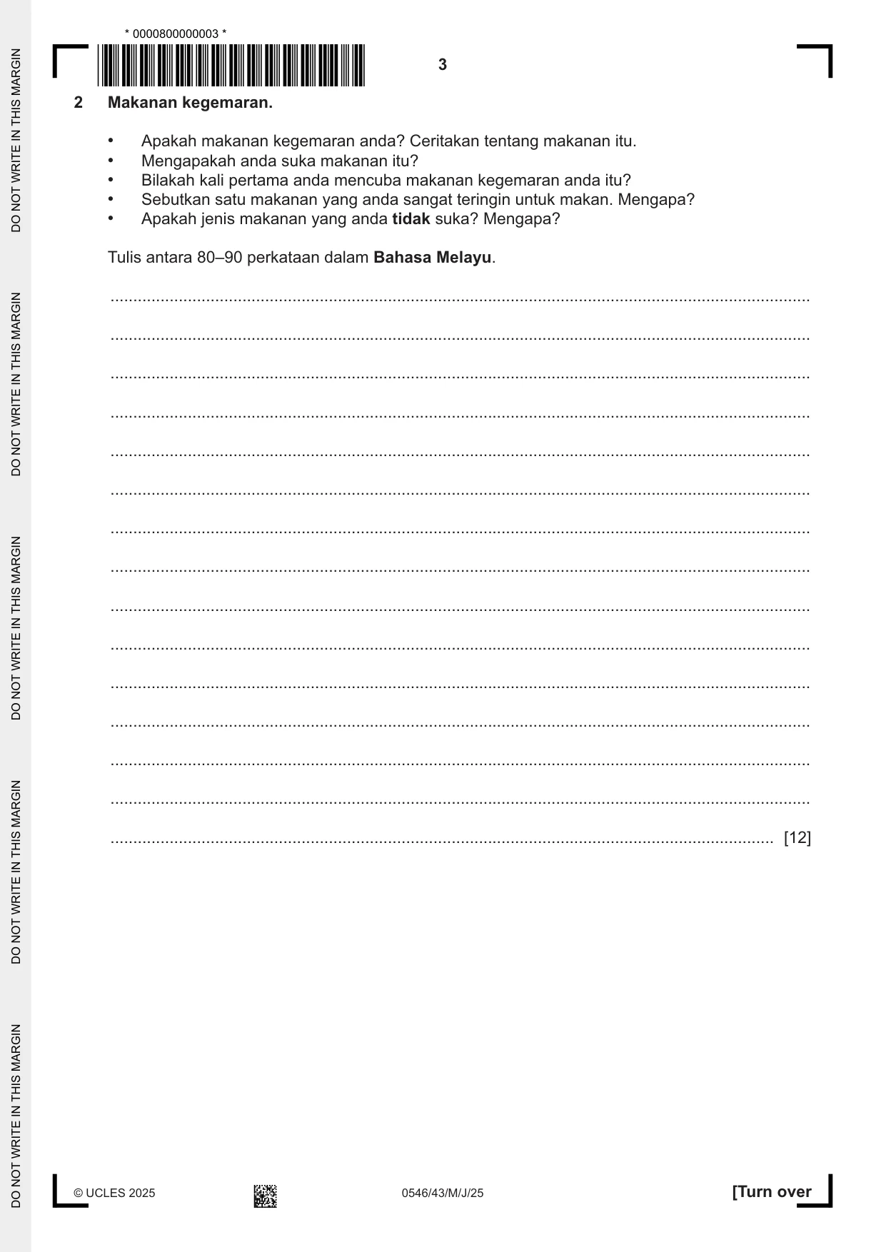 Cambridge IGCSE Malay - Foreign Language 0546 2025 May/June Paper 4 · Variant 3 question paper, page 3 of 8