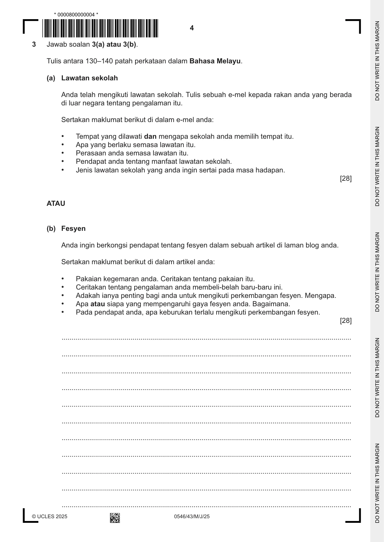 Cambridge IGCSE Malay - Foreign Language 0546 2025 May/June Paper 4 · Variant 3 question paper, page 4 of 8