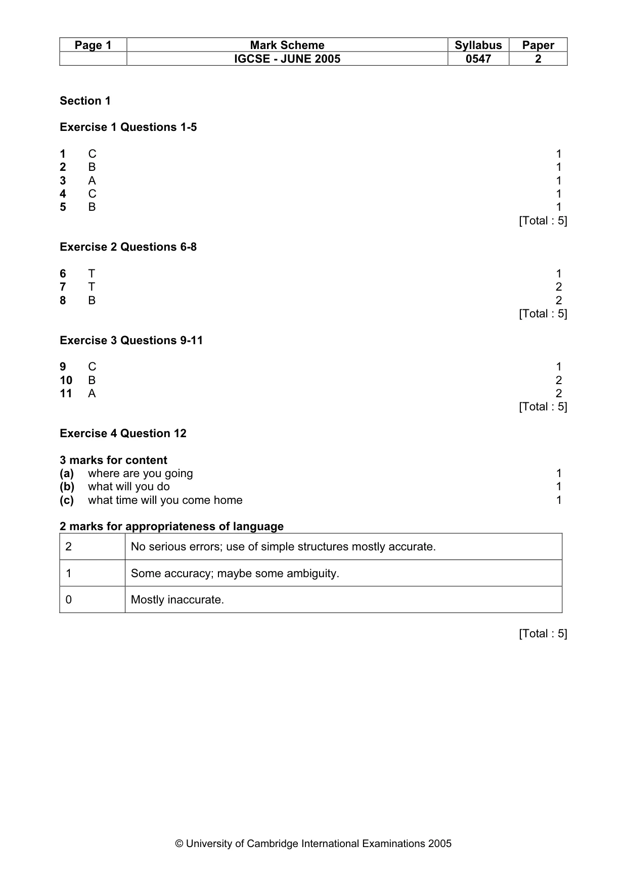 Mark scheme, page 3 of 6