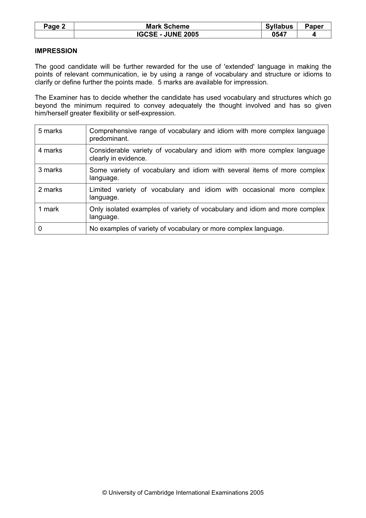 Mark scheme, page 4 of 4