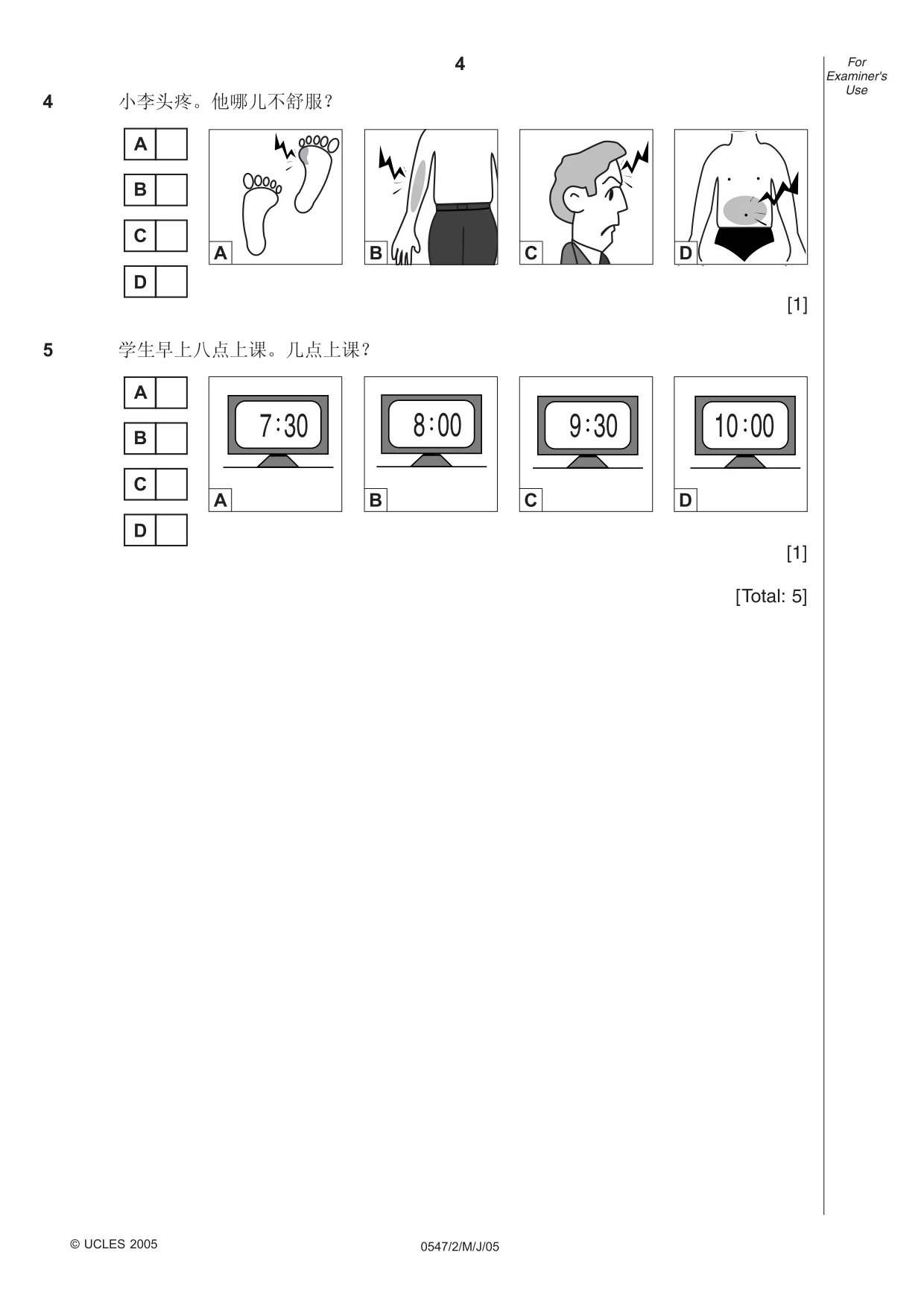 Cambridge IGCSE Chinese (Mandarin) - Foreign Language 0547 2005 May/June Paper 2 · Variant 1 question paper, page 4 of 16