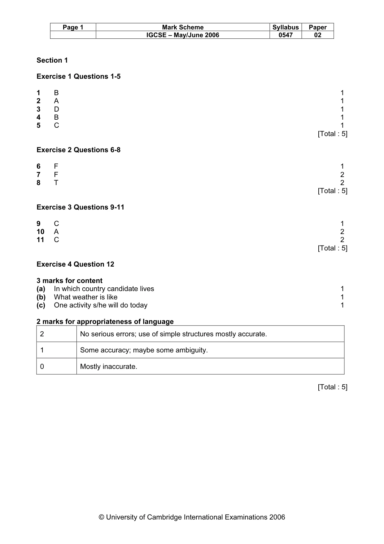 Mark scheme, page 2 of 5