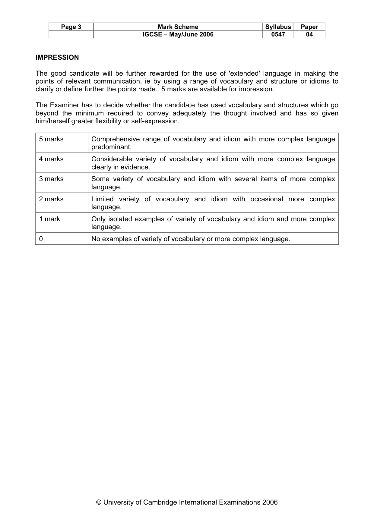 Mark scheme, page 3 of 3